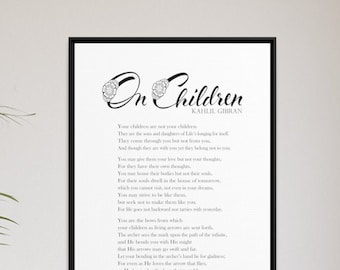 Kahlil Gibran On Children Quote from The Prophet Book - Framed Kahlil Gibran Print Literary Inspirational Wall Art, Home Office Room Decor