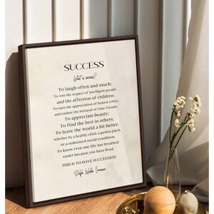 Success Quote by Ralph Waldo Emerson, FRAMED Poem, Inspirational Quote Wall Art, Literary Quote Print, Framed Canvas Office and Home Decor image 2