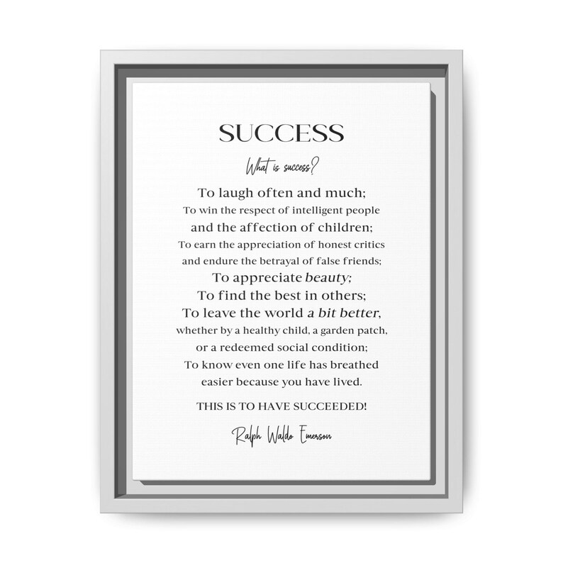 Ralph Waldo Emerson Poem: Success Quote Framed Canvas Art image 3