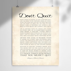 Don&#39;t Quit Art Print, Poem by Edgar Guest, Unframed Inspirational Quote Wall Art, Office and Home Decor, Motivational Poster Wall Decor