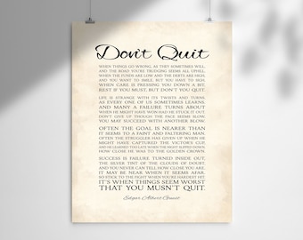Don't Quit Poem Wall Art Print, Edgar Guest, Inspirational Quote Poster, Motivational Home Decor