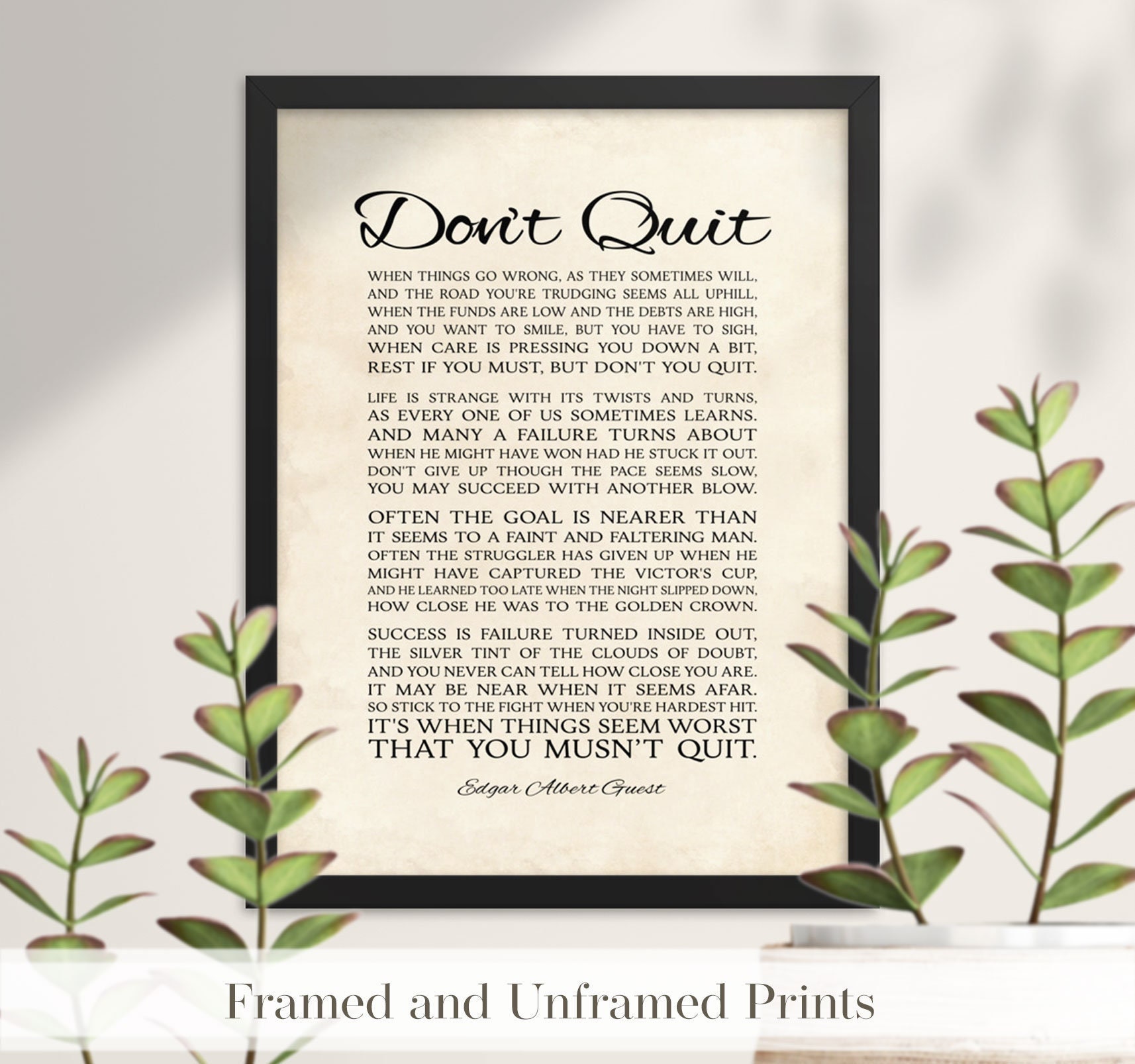 Don't Quit Poem by Edgar Albert Guest framed Poetry - Etsy