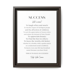 Ralph Waldo Emerson Poem: Success Quote Framed Canvas Art image 1