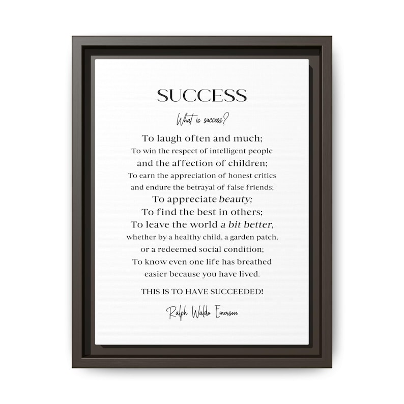 Ralph Waldo Emerson Poem: Success Quote Framed Canvas Art image 1