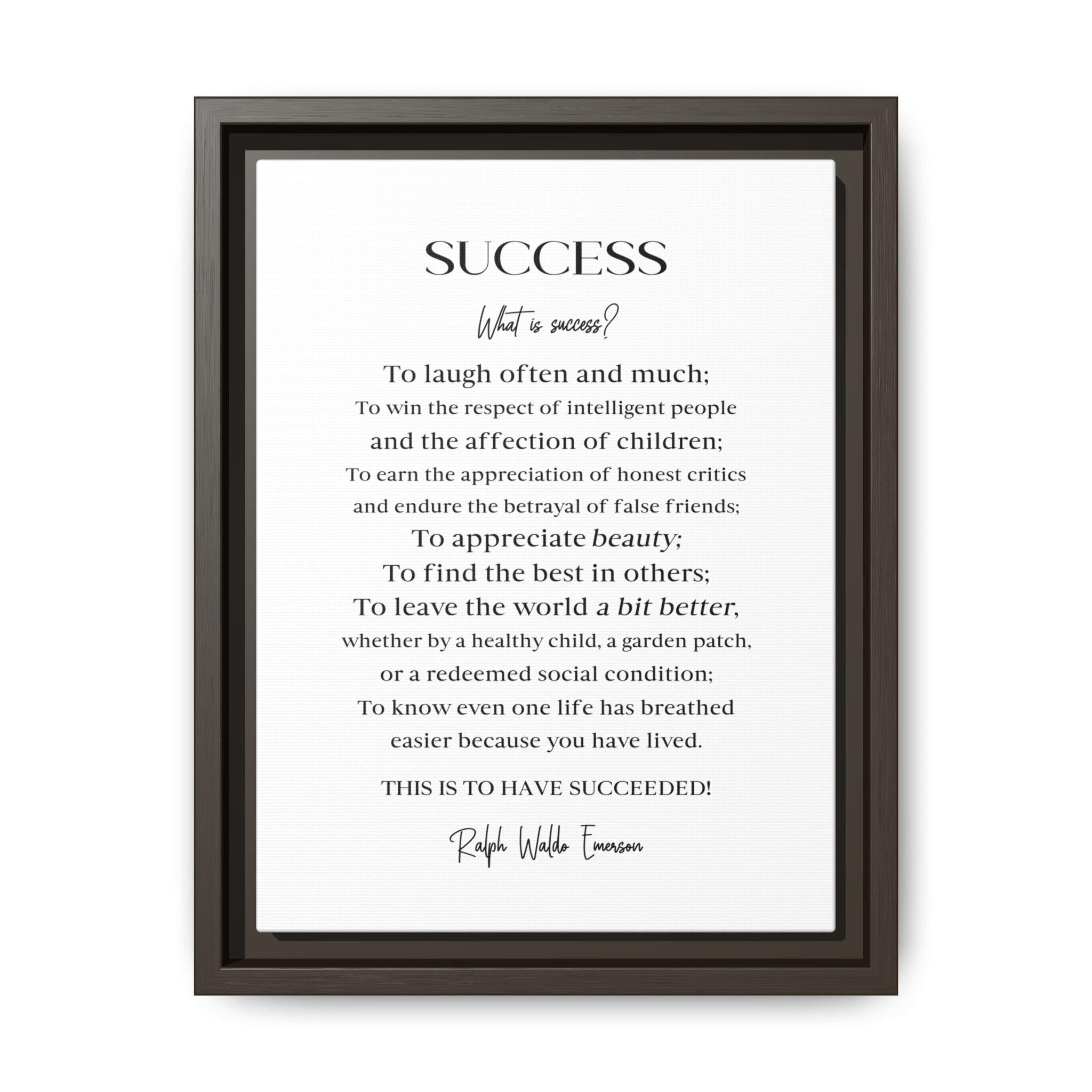 Ralph Waldo Emerson Poem: Success Quote Framed Canvas Art - Etsy