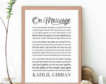Kahlil Gibran On Marriage Quote from The Prophet Book - Framed Kahlil Gibran Print Literary Inspirational Wall Art, Home Office Room Decor