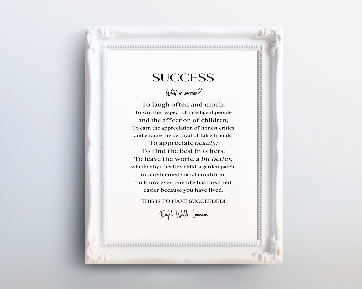 Ralph Waldo Emerson Success Poem Print: Inspirational Literary Art ...