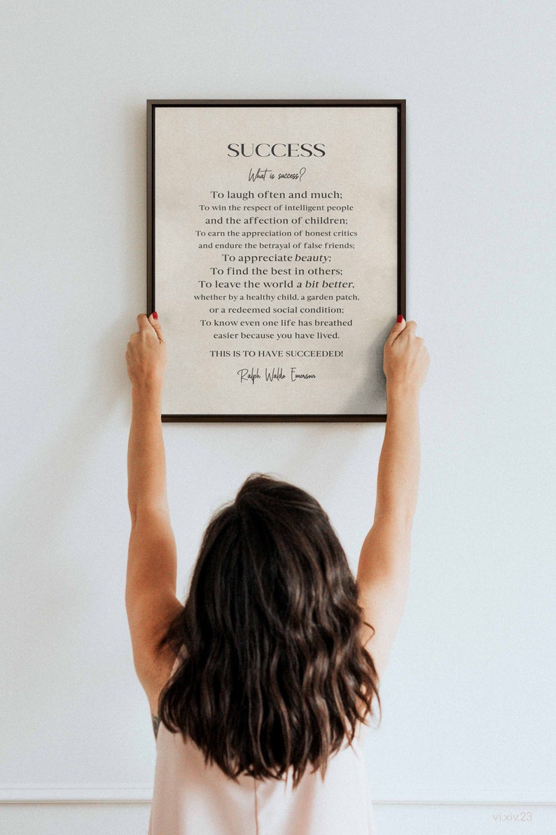 Success Quote by Ralph Waldo Emerson, FRAMED Poem, Inspirational Quote Wall Art, Literary Quote Print, Framed Canvas Office and Home Decor image 8