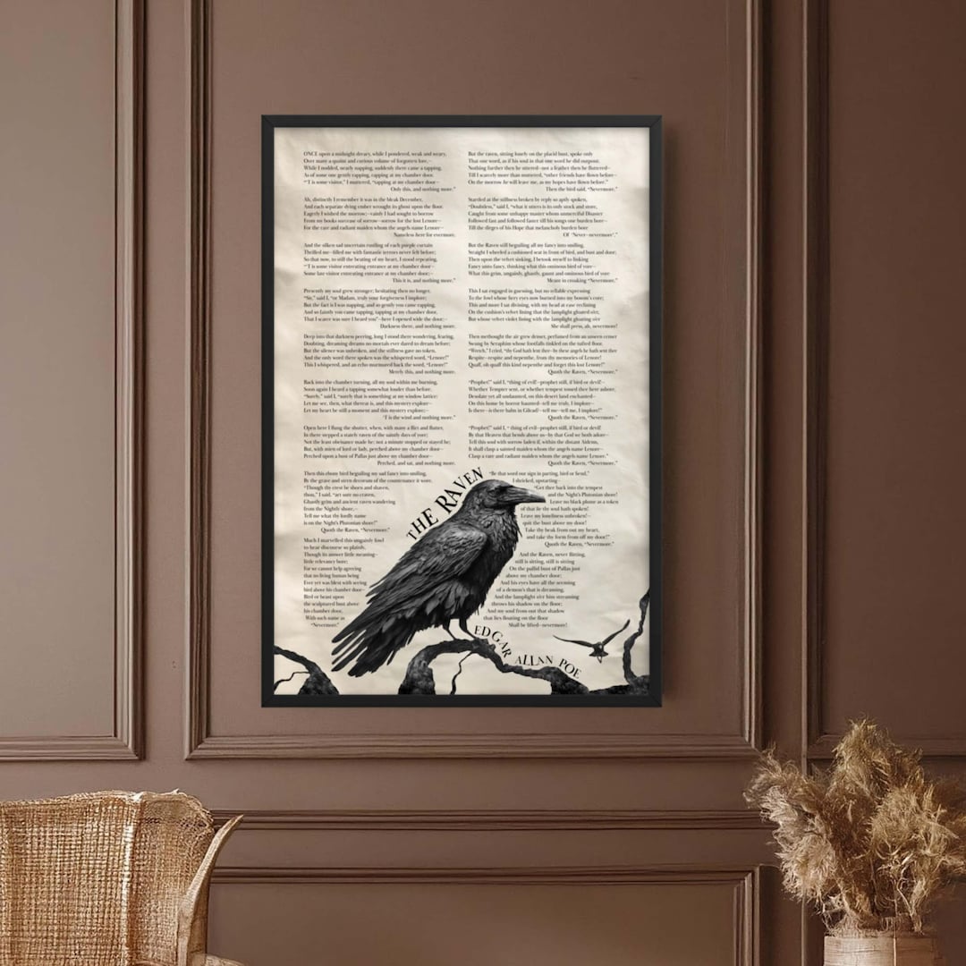 Raven Print by Edgar Allan Poe Wall Art, Poetry Quote: Dark Literary ...