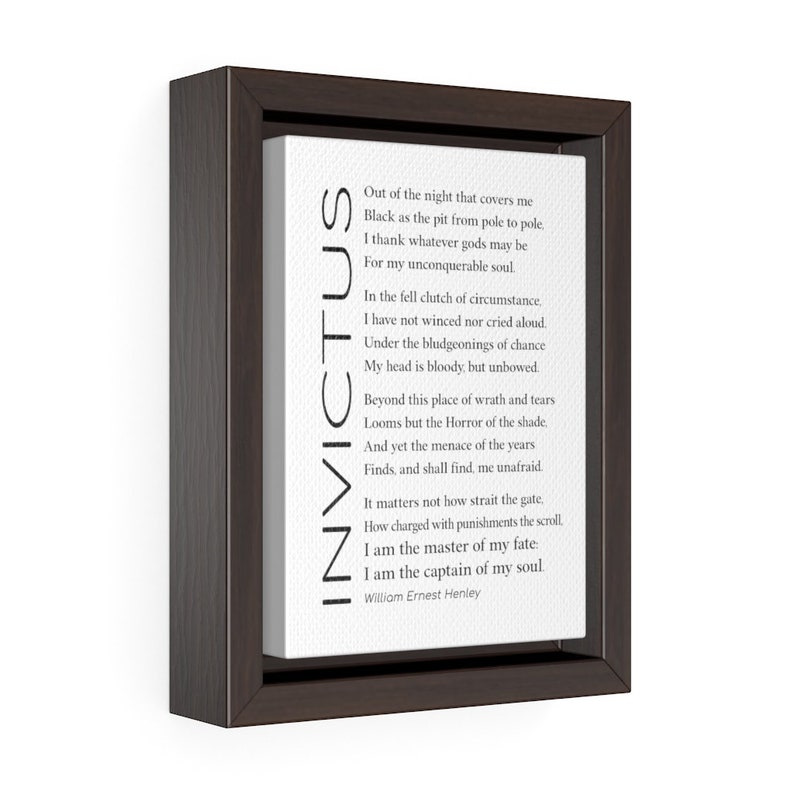 Invictus Poem on Framed Canvas by William Ernest Henley, Inspirational Wall Art, Empowering Gifts for Colleague's Job Promotion, Son or Daughter's College Graduation and more - 8x10 10x10, square or vertical