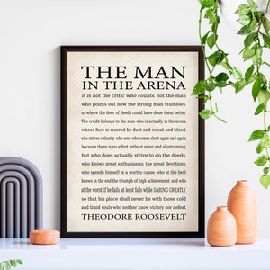The Man in the Arena Framed, Theodore Roosevelt Quote, Inspirational Quote Print, Christmas Gift, Home Office Decor, Home Decor Gift for Him