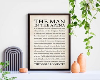 The Man in the Arena Framed, Theodore Roosevelt Quote, Inspirational Quote Print, Christmas Gift, Home Office Decor, Home Decor Gift for Him