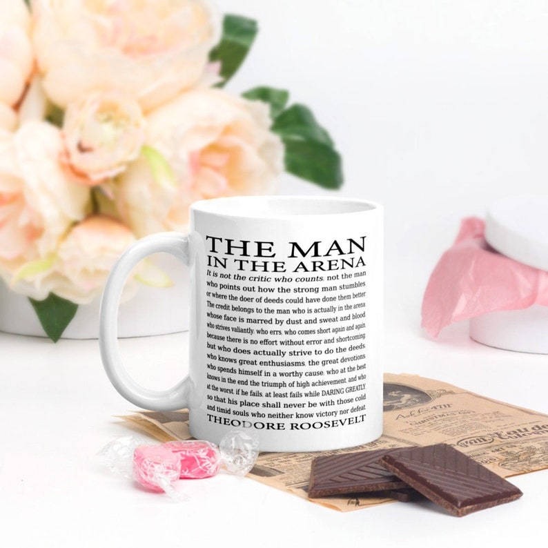 The Man in the Arena Quote Coffee Mug, Daring Greatly Motivational Gift for Him, Christmas Gift Idea for Husband, Brother, Friend image 1