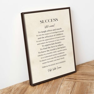 Success Quote by Ralph Waldo Emerson, FRAMED Poem, Inspirational Quote Wall Art, Literary Quote Print, Framed Canvas Office and Home Decor image 7