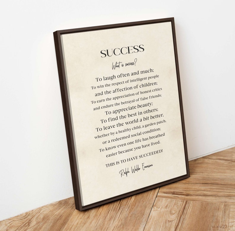 Success Quote by Ralph Waldo Emerson, FRAMED Poem, Inspirational Quote Wall Art, Literary Quote Print, Framed Canvas Office and Home Decor image 7