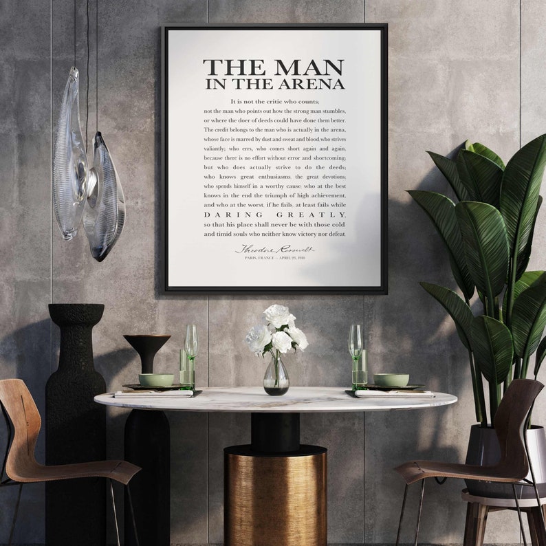 The Man in the Arena Print Framed Theodore Roosevelt Quote - Etsy UK