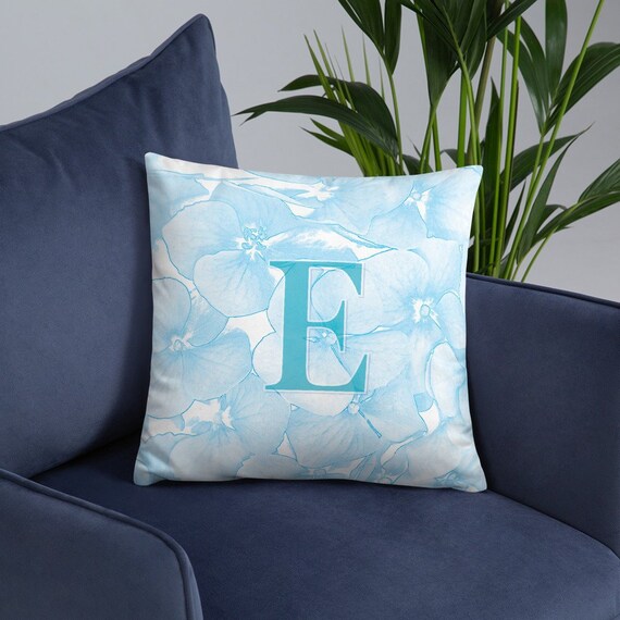 Blue Flower Initial Letter Cushion Alphabet Pillow A To Z Etsy