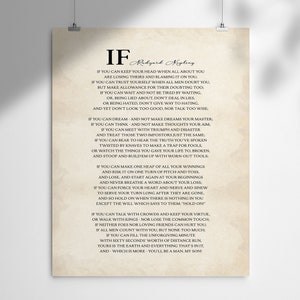 Se stampa artistica di poesia, poesia di Rudyard Kipling, citazione ispiratrice senza cornice, decorazione per ufficio e casa, decorazione da parete con poster motivazionale