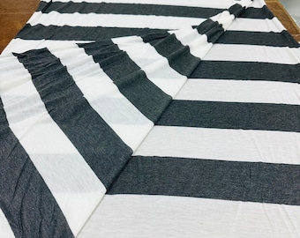 Charcoal Gray and White Stripe Rayon Knit Fabric