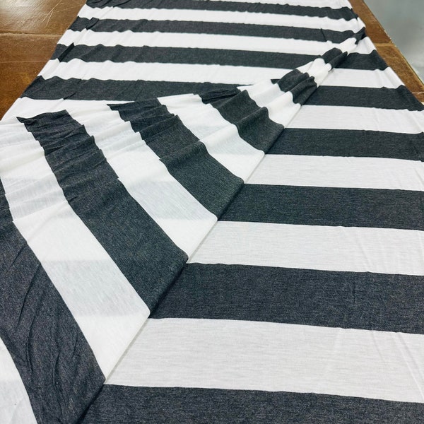 Charcoal Gray and White Stripe Rayon Knit Fabric