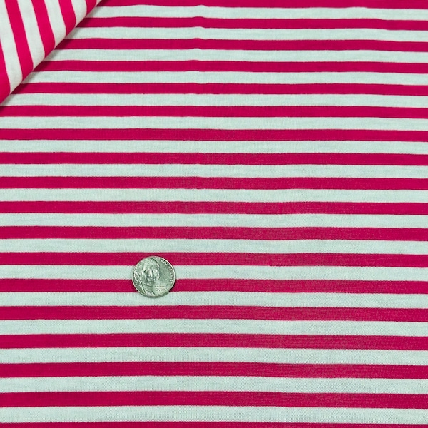 Pink and white Stripe Rayon Knit Fabric