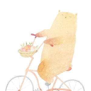 Peach the bear on bike A4/A3 art print Animal poster Bear poster Bear art Bear print Bicycle poster Cycle poster Bike print nursery decor