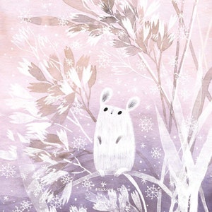 Impresión de ratón blanco, A4/A3, Impresión de ilustración de ratón, Impresión de animales, Ilustración infantil, Decoración de pared de guardería, Tukoni 7217