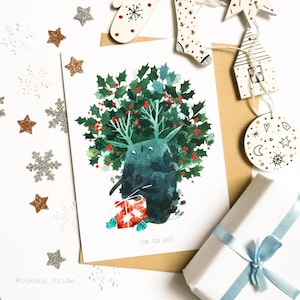 Zeit für Geschenke Postkarte Grußkarte Kinder Illustrationskarte Aquarell Postkarte Neujahr Notizkarte Urlaubs Postkarte Weihnachtskarte Geschenk