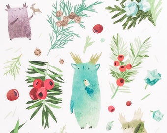 Laptop Stickers Sheet Yew Tukoni - Transparent Vinyl Stickers - Nature Stickers - Cute Stationary Stickers - Botanical Stickers - Matte