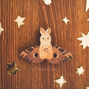 Cute Moth Brahmin, Moth Wooden Brooch Pin Badge, Moth Accessories, Cute Butterfly Brooch, Gift for Her