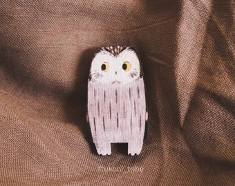 Wooden Owl Brooch: Cute Forest Pin, Teacher Gift