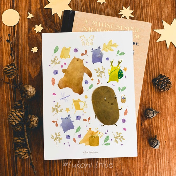 Animal stickers Tukoni stickers Autumn stickers Bear sticker Bison stickers Deer stickers Blueberry Forest sticker sheet Planner Botanical