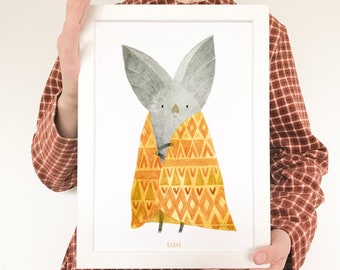Bat Art Print, Cozy Animal Illustration, Home Decor