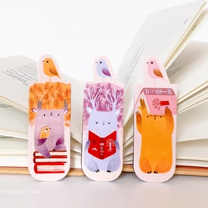 マグネット式ブックマークセット、ブックマークセット、女性向けブックマーク、イラスト入りブックマーク、かわいい文房具、本のギフト、本好きのギフト、Tukoni