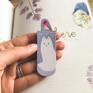 Fox Bookmark, White Arctic Fox Magnetic Bookmark, Rosefinch Bird, Bookmarks for Kids, Book Lover Gift, Book Mark, Tukoni