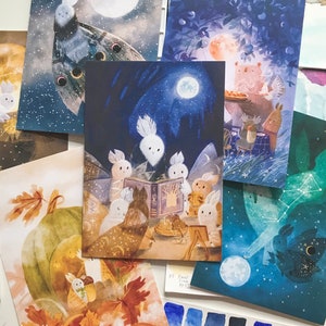 Jeu de cartes postales lune, mini impressions, art des contes de fées, cartes illustrées, jeu de cartes pour les fêtes, tukoni