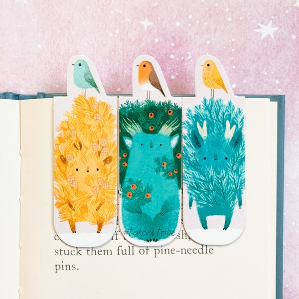 Conifers Bookmarks Set, Magnetic Bookmarks Set of 3, Cute Fir Tree Bookmark, Book Lover Gift, Bird Lover Gift, Tukoni