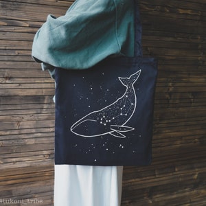 Eco Tote Bag - Whale Tote Bag - Whale Constellation Bag - Glows In The Dark