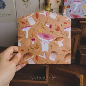 Sobre de bosque, sobre de hongo rúsula, papelería forestal, sobre A6, sobres de regalo, rúsula tukoni