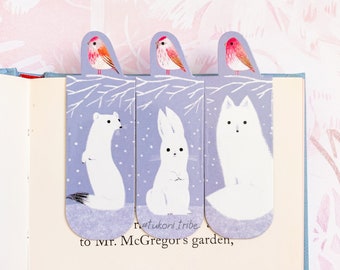 Magnetische Lesezeichen Wintertiere, Neujahrsgeschenk, stationär, illustriertes Lesezeichen, süßes Vogel Lesezeichen, kleines Geschenk, Tukoni