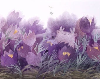 Pasqueflower Tukoni Art Print: Woodland Animal Nursery Decor