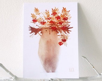Baum-Geist-Karte, Rowan Baum Illustration, Postkarte, Wald, Wald, Hirsch, Grußkarte mit Umschlag, Natur, Kindergarten 2712