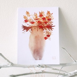 tree spirit card, rowan tree illustration, postcard, forest, woodland, deer, greeting card with envelope, nature, nursery 2712