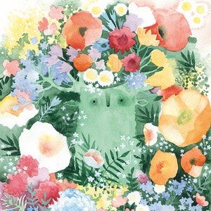 Forever blossom Kunstdruck A3 Tierposter Blumenposter Blütenposter Blumendruck Blühpflanzen im Kinderzimmer Rehdruck Waldgeistdruck
