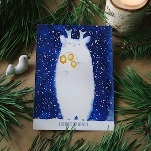 new year postcard celebrate the winter post card tukoni light keeper holiday post card christmas cards animal card  holiday greeting card