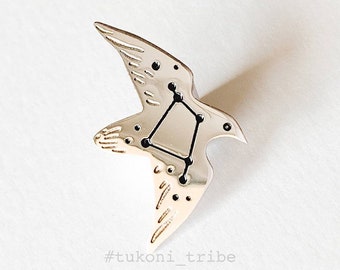 Raven Enamel Pin, Crow Enamel Pin, Corvus Constellation Pin Brooch, Tukoni