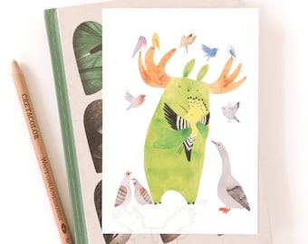 card bird postcard animal card hoopoe postcard goose card animal illustration tree spirit card woodland postcard greeting card cute postcard