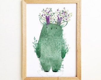 Meadow Tukoni Print - Children Illustration - Nature poster Deer poster Antler art Kids room Woodland poster Forest friends Flowers print