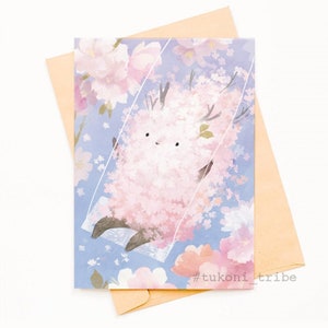 Carte postale de Tukoni de fleur de cerisier, carte de fleur de Sakura, illustration de ressort, carte postale de Pâques, carte de voeux