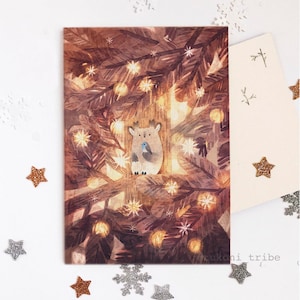Waldmagie Postkarte, Magische Weihnachtskarte, Grußkarten, Neujahrskarte, Wald Illustration, Süße Stationäre Karte, Tukoni